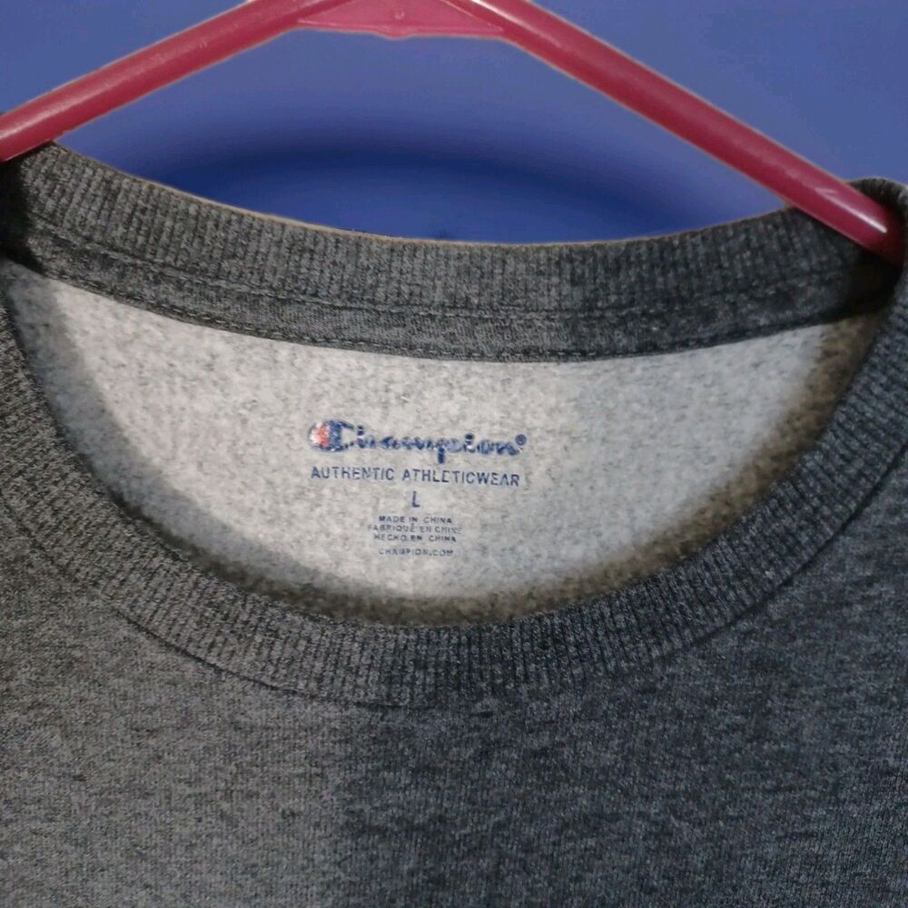 Champion Sweater Youth Large L Gray Blue Pullover Sweatshirt Embroidered Boys - Picture 4 of 5